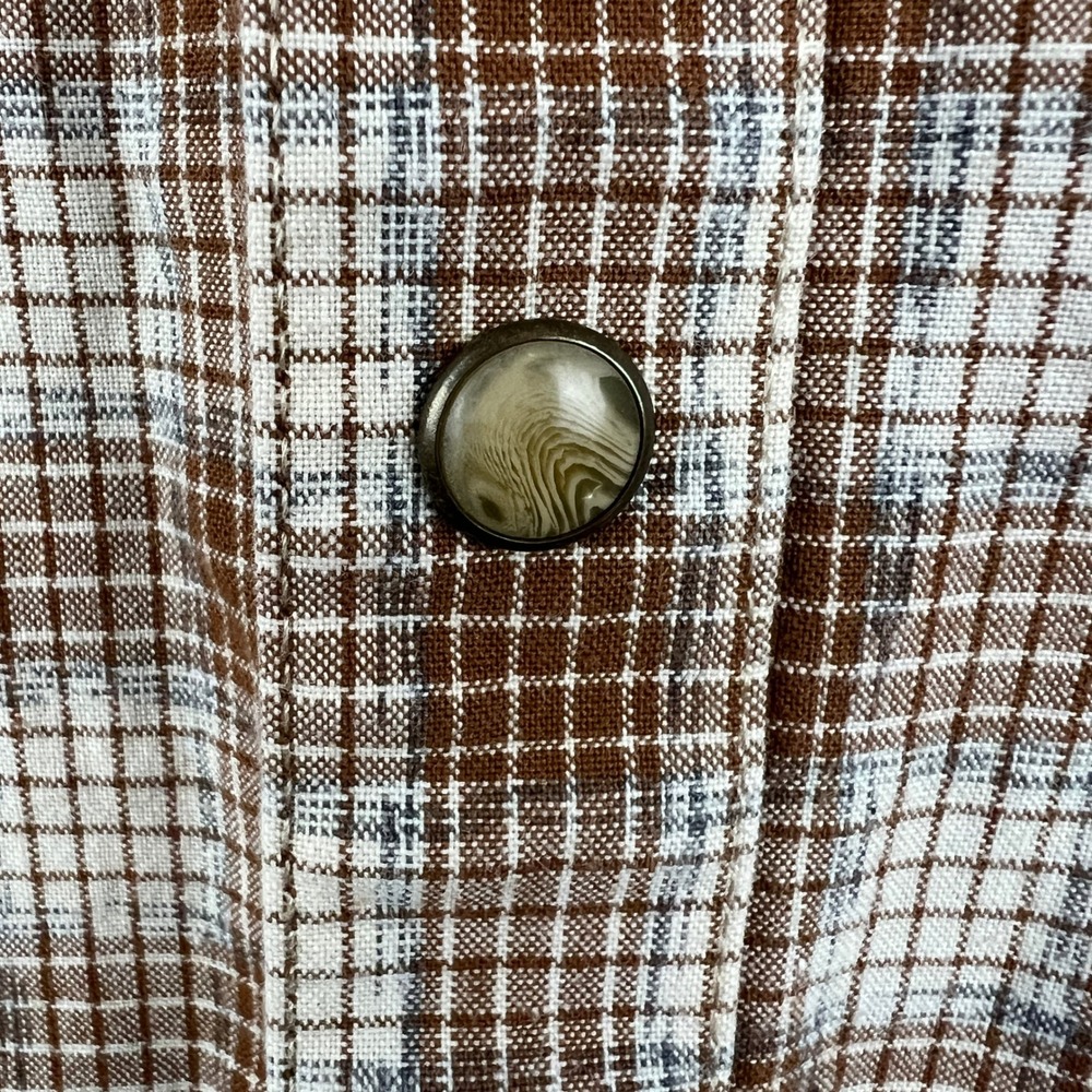 Wrangler Retro Premium Mens Brown Plaid Tiger Eye Pearl Snap Flip Cuff Shirt L - Picture 4 of 10